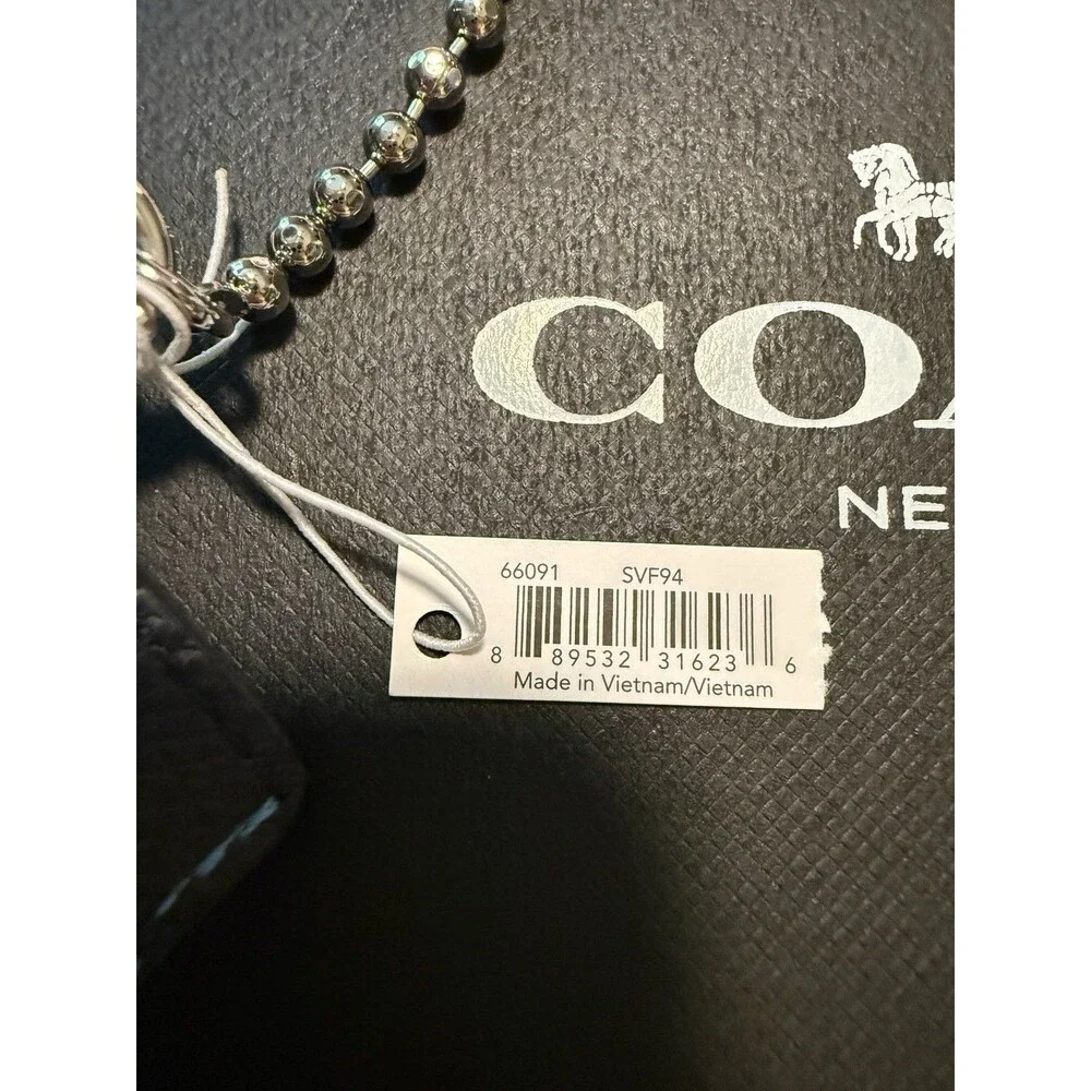 Coach Blue Leather ID Card Holder Chain Key Ring Lanyard NWT Gift Box